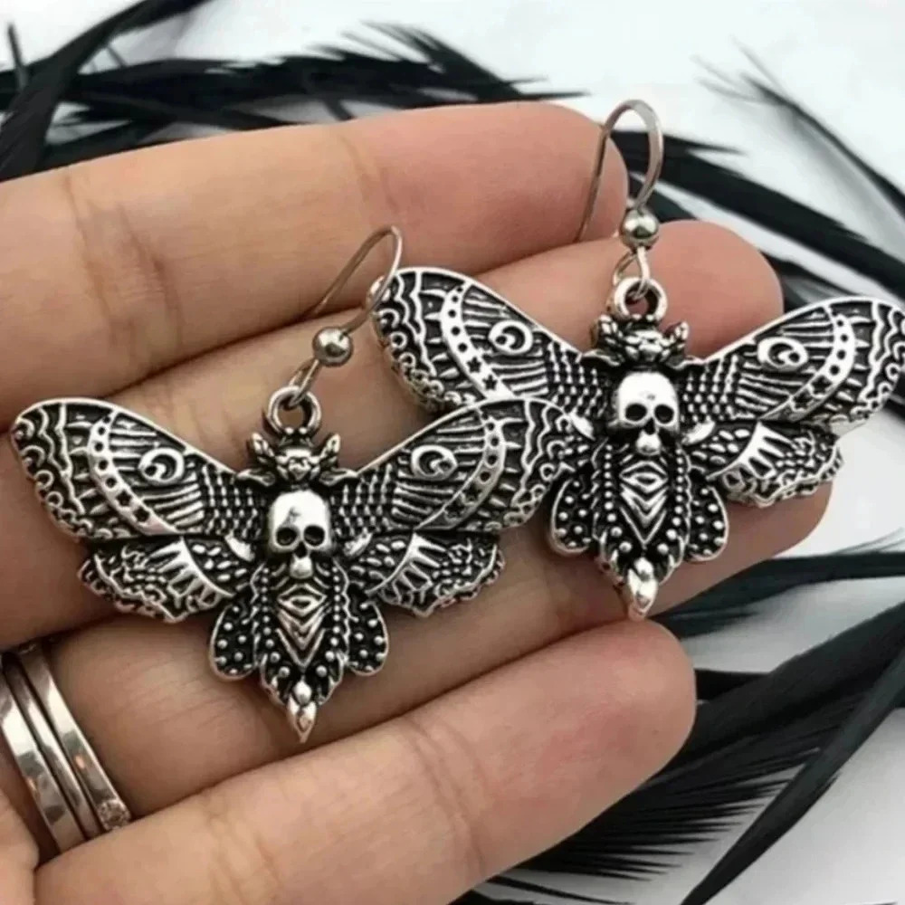 Moth Skull horror earring